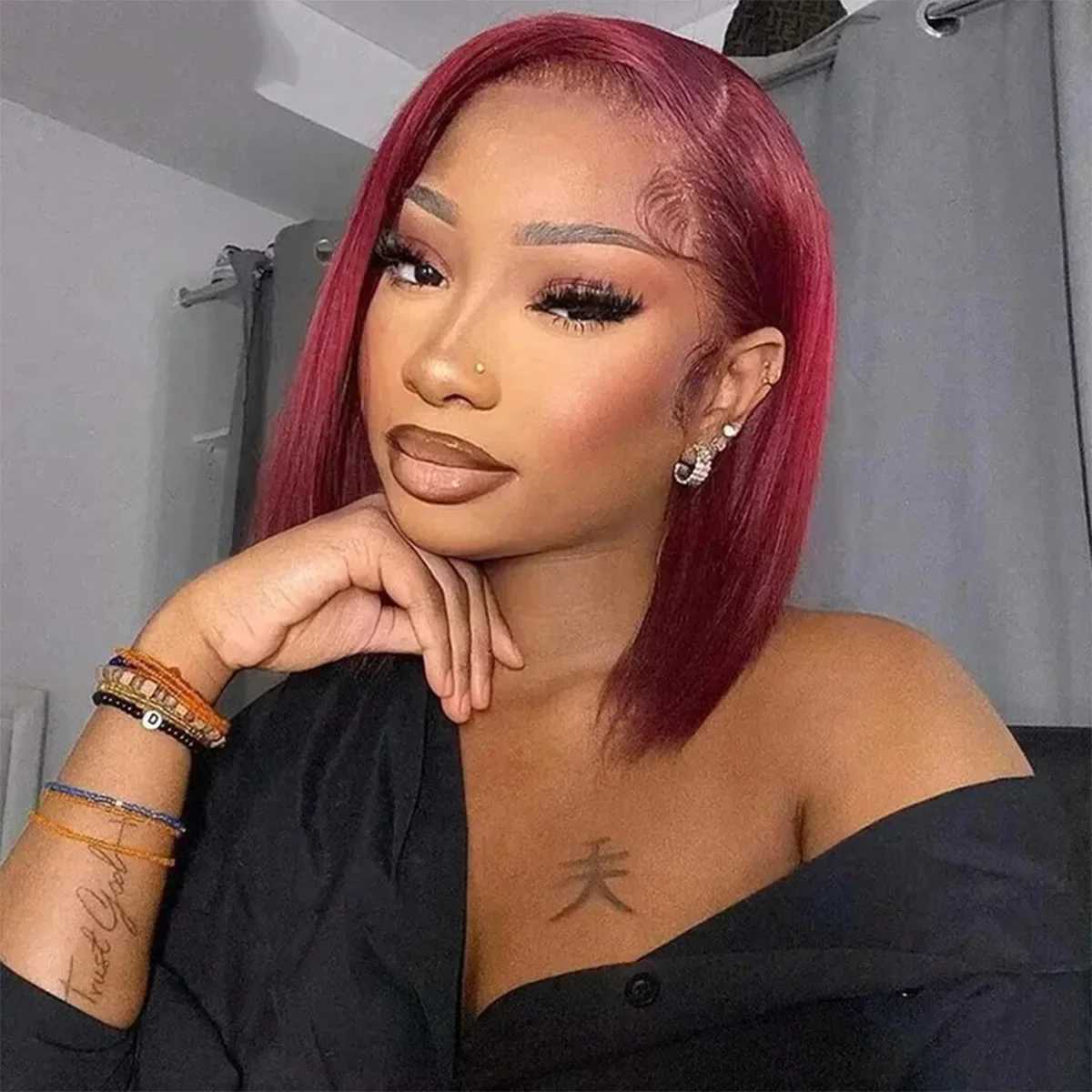 99J Burgundy 13x4 Bob Straight Pre Plucked Human Hair Wigs Short Brazilian Human Hair Wigs Transparent Lace Human Hair Wig W251023