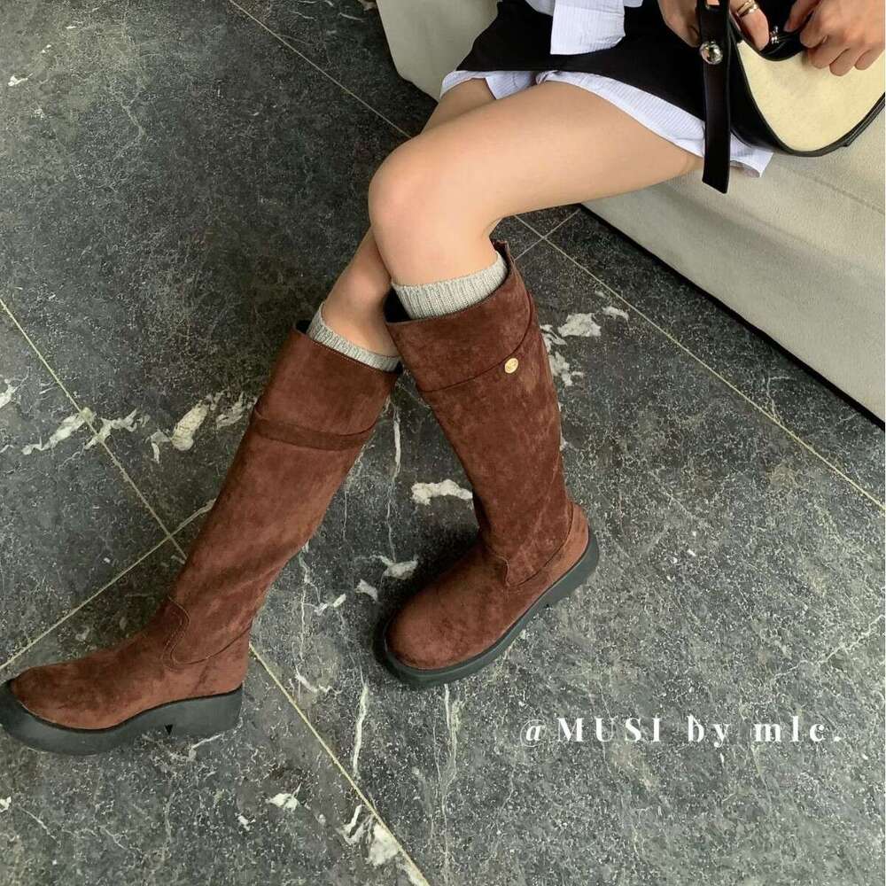 2025 Designer Shoe Autumn New Round Toe Chunky Heel Belt Buckle High Tube Slim Over-the-Knee Riding Boots for Women