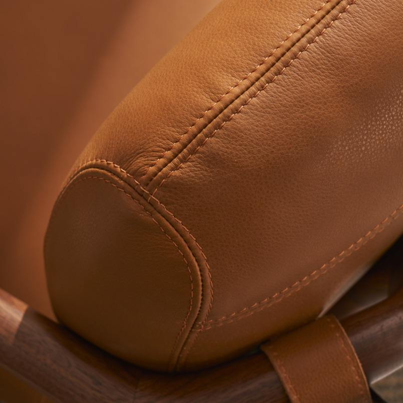 Customizable Black Walnut & Top Grain Leather Leisure Chair for Living Room Single Seat Salon Reception