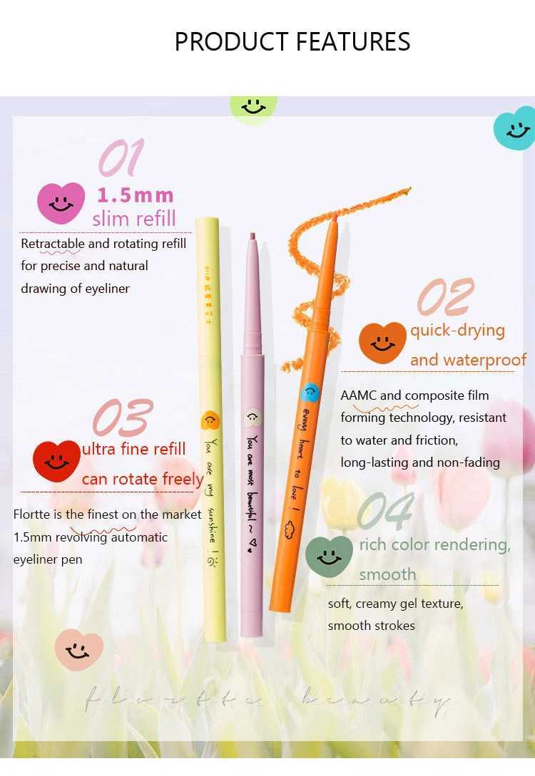 FLORTTE Smile Heart Series Eyeliner Pencil Gel Colorful Waterproof Longlasting Nonsmudging Easy to Wear Eye Makeup CosmeticL251024
