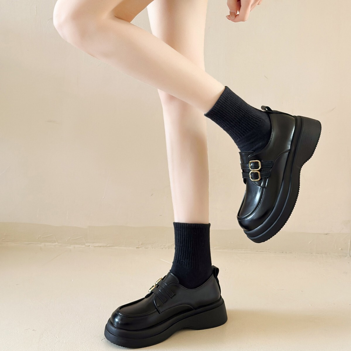 Thick-Soled British Style Women's Leather 2025 New Autumn Winter Fleece-Lined Loafers Slip-On Mary Jane Shoes ddmythur