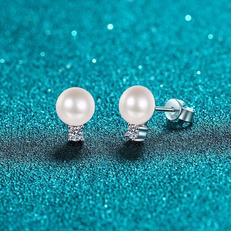 DHCollections-- XDY Pure Sier for Women, Internet Celebrity Style, Flawless Freshwater Pearl and Moissanite Stud Earrings