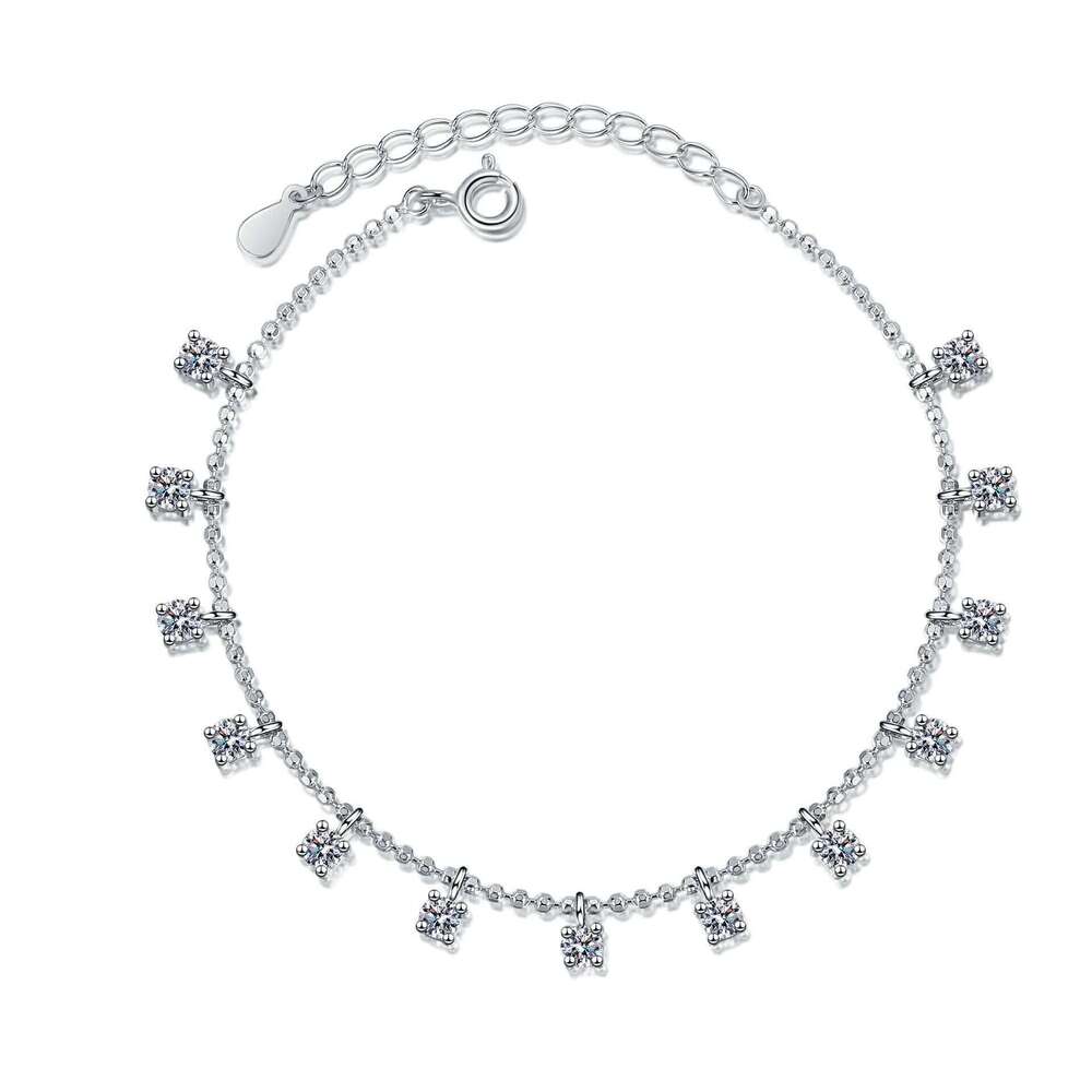 DHCollections-- Xindeyi S Pure Sier Full Moissanite PT950 Gold Plated Light Tassel Bracelet Daily Elegant