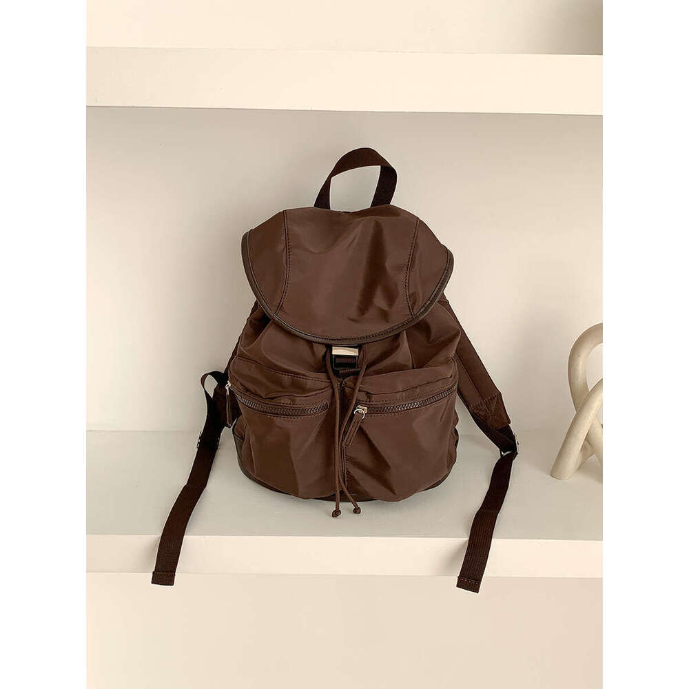 Korean Version New Drawstring Pleated Flap Student Double Shoulder Nylon Niche Large Capacity Backpack For Girls B5
