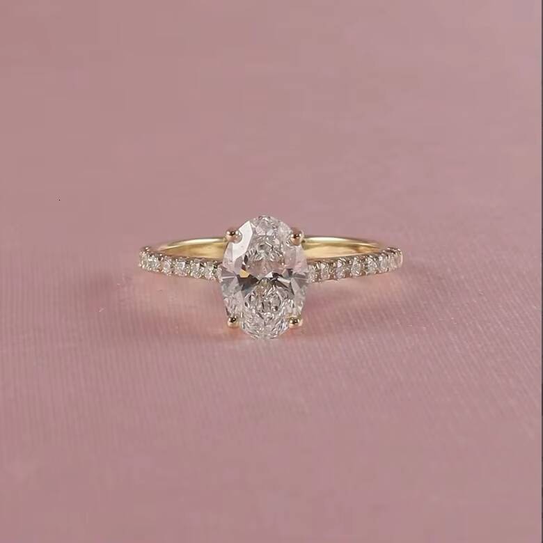 14K White Moissanite Engagement Ring 3 Carats Oval Shape VVS Diamond Micropaved Side Stones Paved Moissanite Ring
