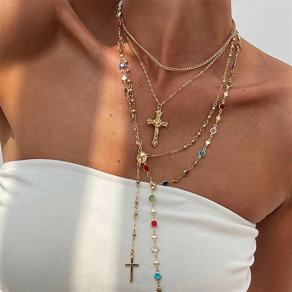 3Pcs Unique Cross Pendant Necklace Set for Women Simple Crystal Necklace Sweater Chain Long Yshed Necklace Y2K Party JewelryXJ251024