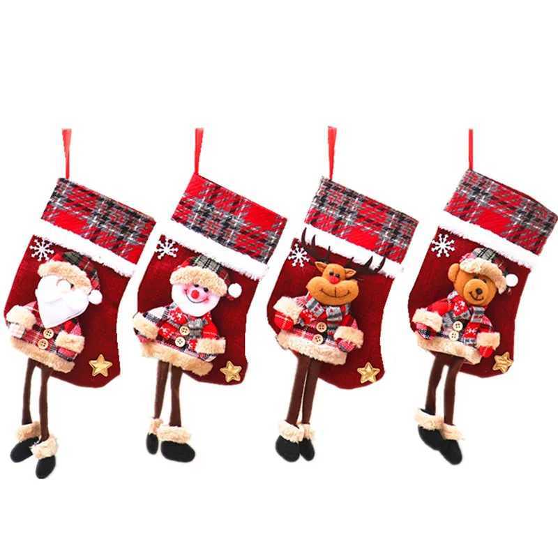 Christmas Stockings Socks Fireplace Hanging Stockings Plush Personalized Home Party Decoration with Snowman Santa Elk Bear J251024