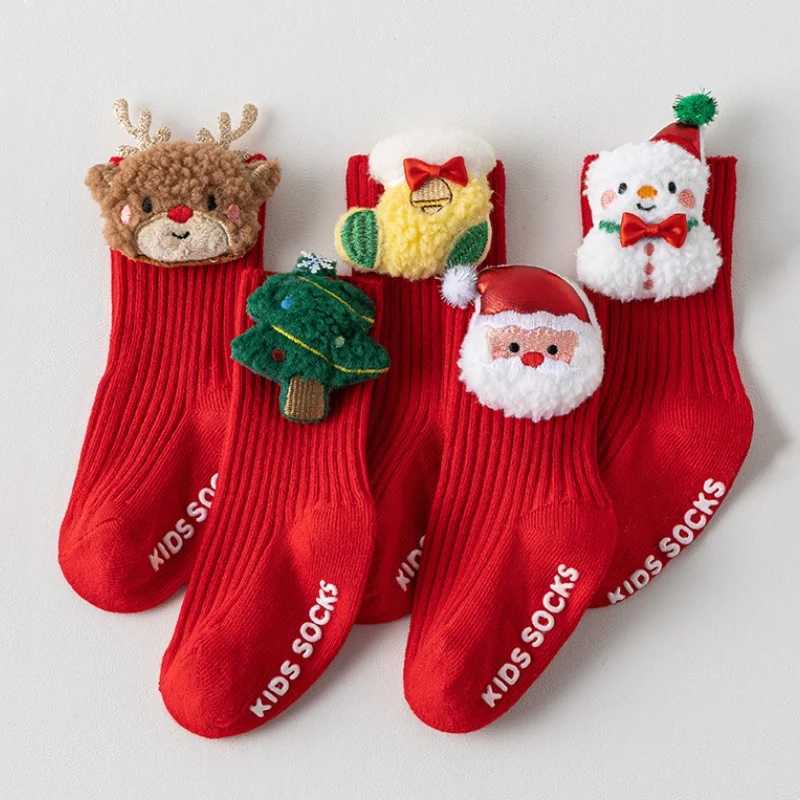 Red Christmas Baby Socks For Boy Girl Winter Warm Children AntiSlip Floor Toddler Socks Xmas Cute Elk Tree Snowman Sock 03Year J251024