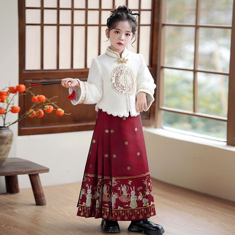 Designer ethnic trend dress winter Hanfu girls' horse face skirt children's new Chinese clothing Tang style girls' ethnic style dress