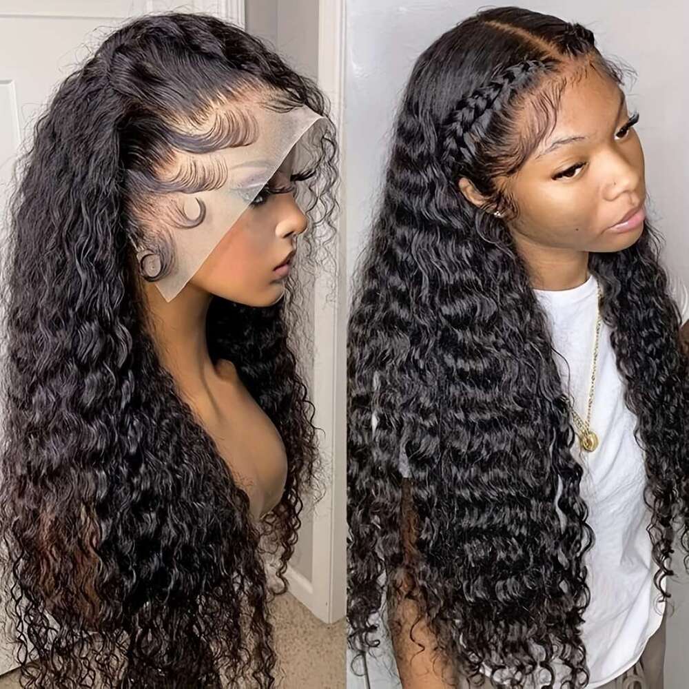 Brazilian Virgin Human Lace Front 13x4 Water Wave 150% Density Wigs with Baby Hair - Pre-Plucked Frontal Wig for Dark Beige, Curly Hairline No Glue/Ad