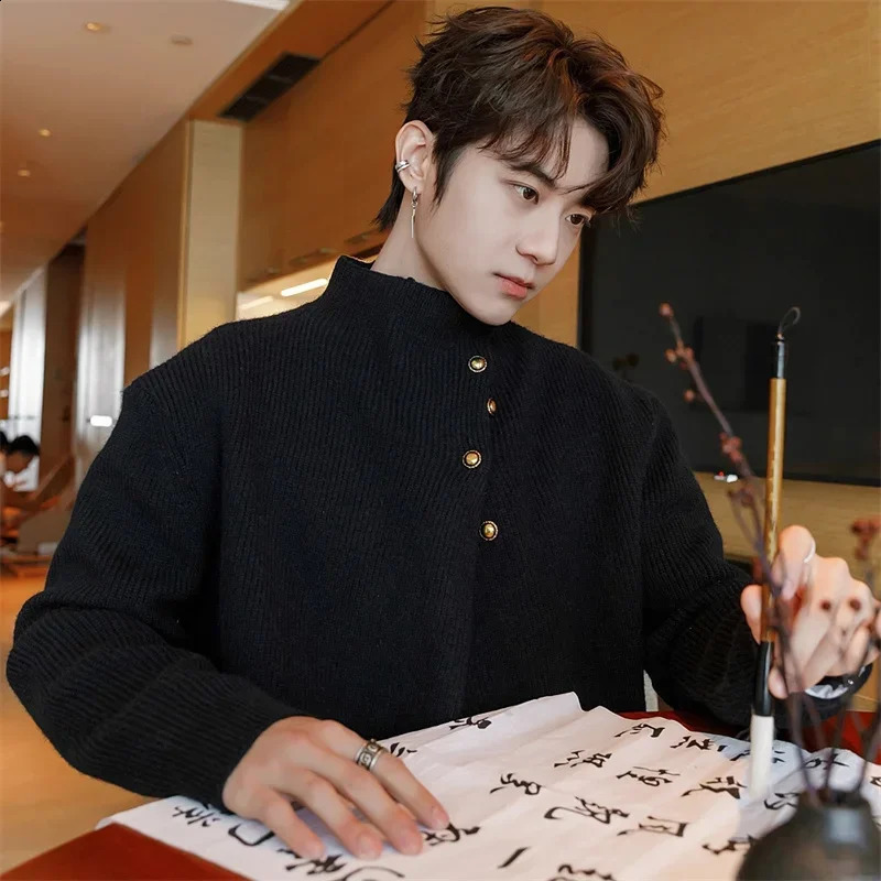 HalfTurtleneck Button Sweaters Men Winter Korean Fashion Knitted Pullovers Business Casual Christmas Jumpers 251023