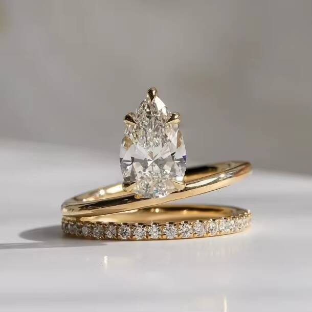High Quality Moissanite Jewelry 225 CT Pear Cut Engagement 14k Yellow Gold Plated Moissanite Ring