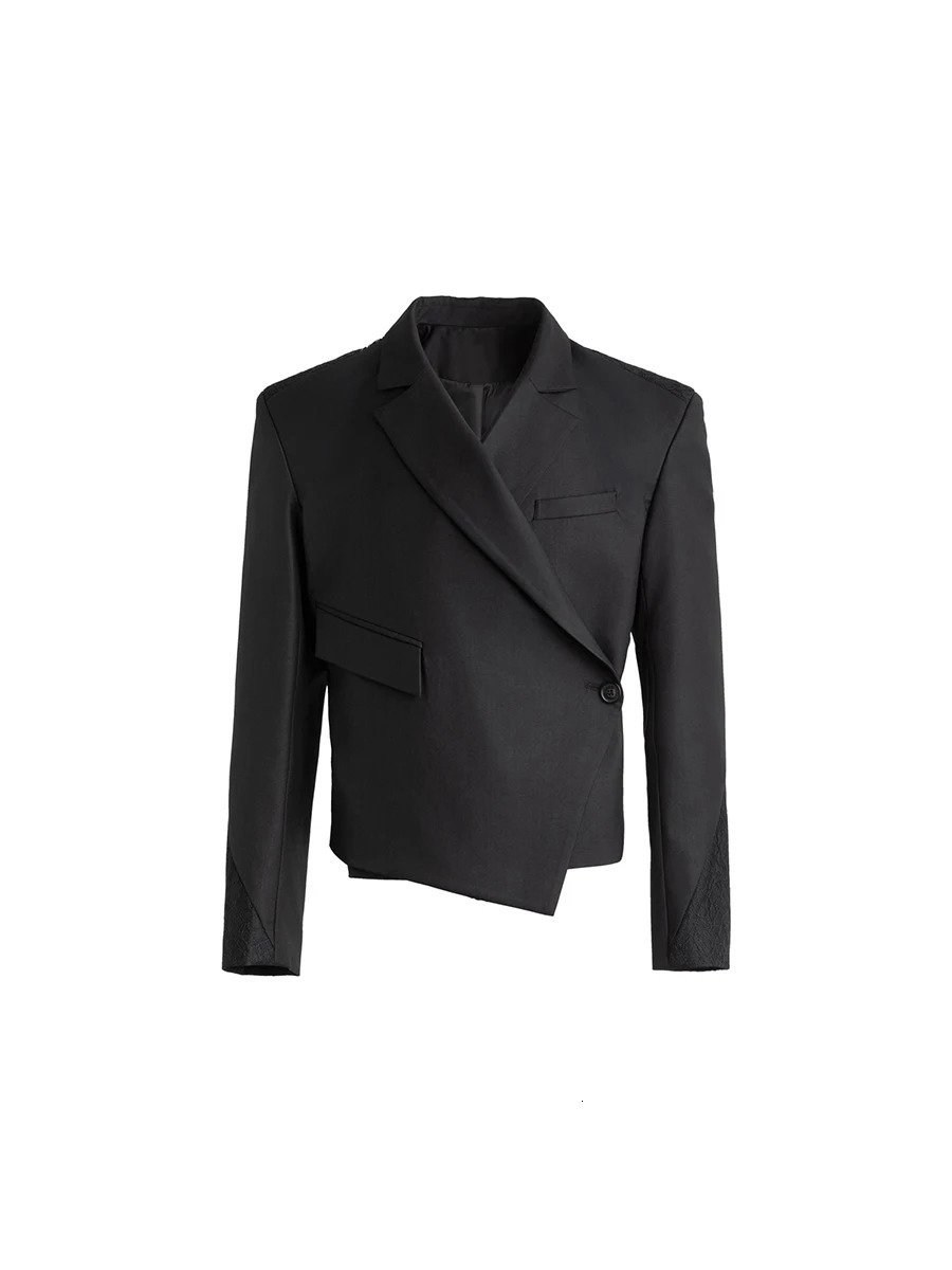 Mauroicardi Autumn Short Black Fitted Asymmetrical Blazers for Men Shoulder Pads Single Button Elegant Clothes 251023