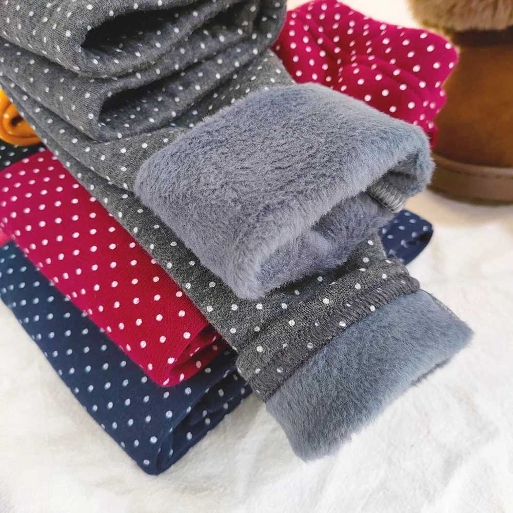 Girls Cotton Dot Print Leggings Autumn Winter Kids Fleece Warm Pants Baby Girl Slim Plus Thicken Trousers Children ClothesT251024