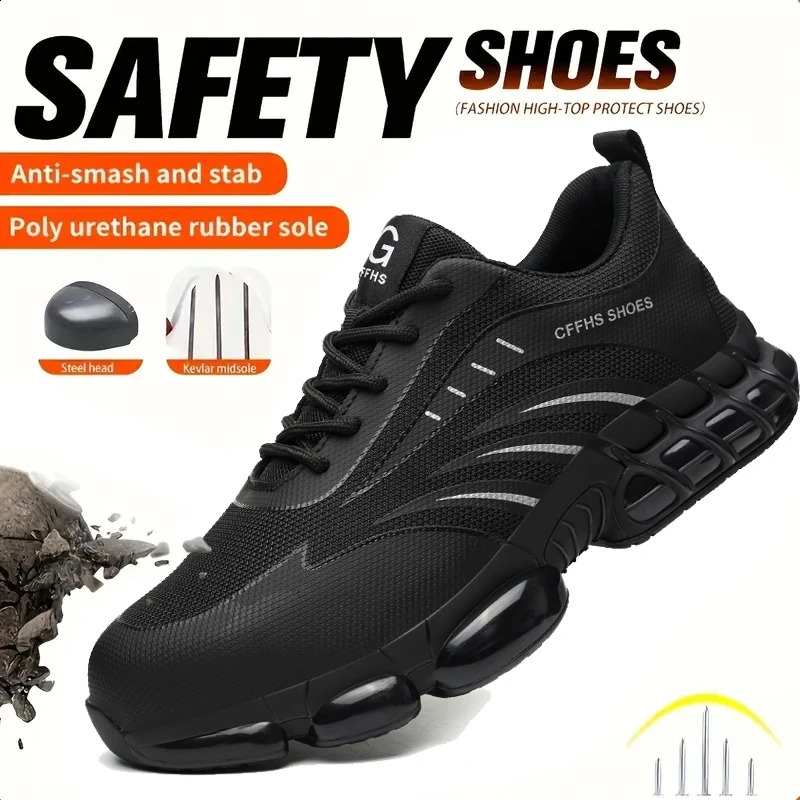 Breathable lightweight and comfortable antismash and antipuncture safety shoes 251023