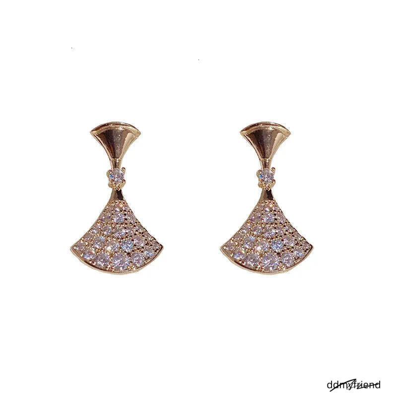 Elegant Needle Drop - Small Fan-Shaped Dangle Earrings With Shiny Diamante Accents Ddmyfriend