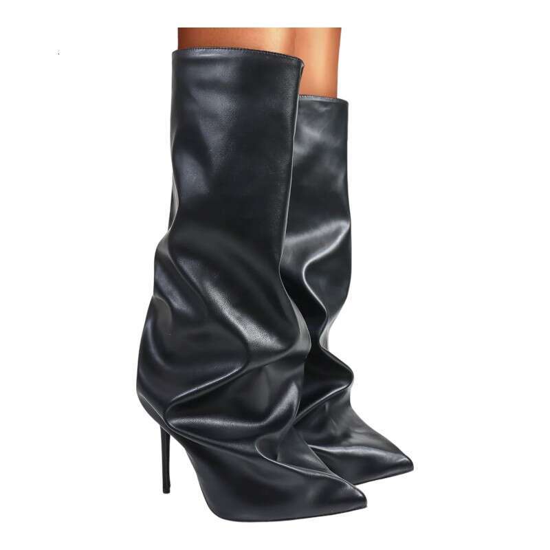 Fold Over For Women Shark Pointed Toe Stiletto Heel Knee High Slouchy Boots