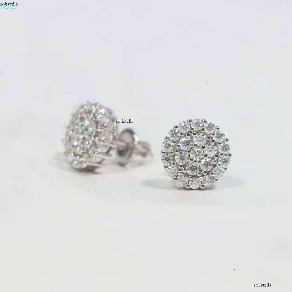 Flower Cluster Shape Stud Screw Back Elegant Iced Out Moissanite Solid Sterling Sier Earrings