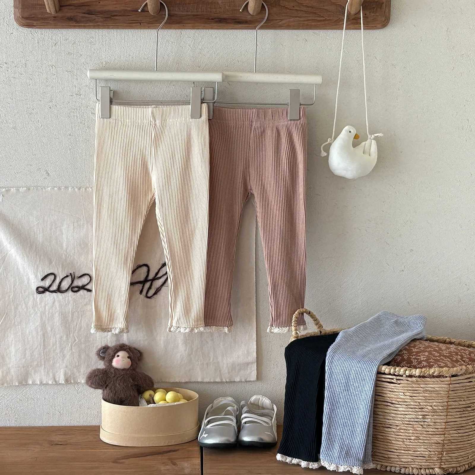 2025 Autumn New Girls Leggings Solid Children Trousers Cotton Infant Ribbed Elastic Pants Baby Girl Lace Leggings Kids ClothesT251024
