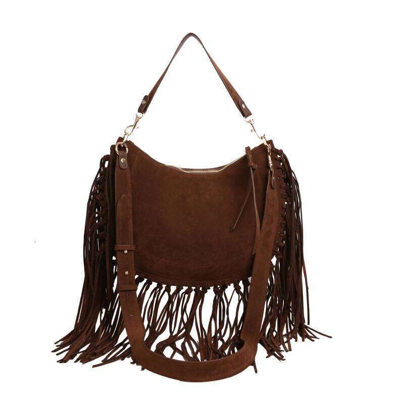 PU Tassel Solid Color Shoulder Zipper Large Capacity Bags On Sale 2025 Fashion Versatile Ethnic Women's Handbags