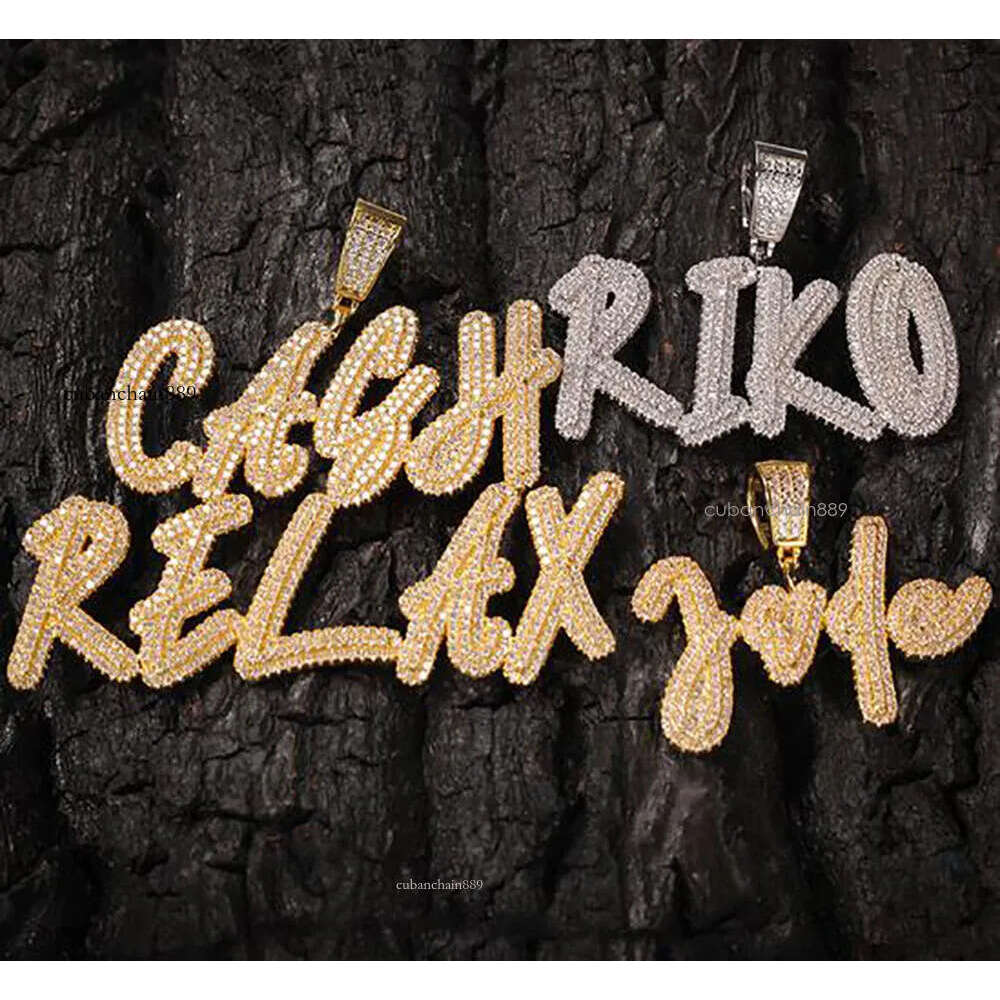necklace moissanite chain Custom Name A- Z Double layer Stones Cursive Letters Pendant Men Women Gifts Cubic Zirconia Hip Hop Jewelry