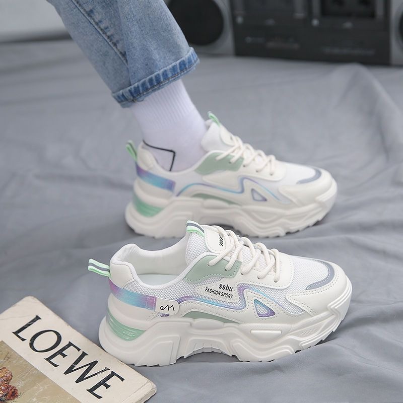2025 Sneakers Women Platform Flat Shoes Woman Shoes Green Casual Trainers Ladies Chunky Sneakers Featuring Versatile Green Plush Platforms