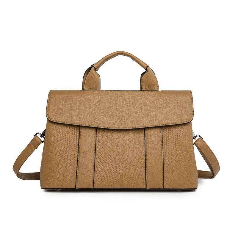 High-Grade Women Handbag Solid Black Pu Leather Flap Woven Print Tote Large Capacity Female Casual Crossbody Bags Lady Pack