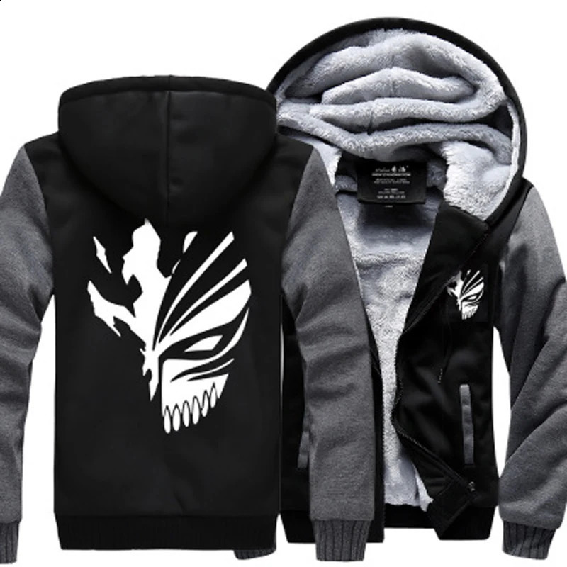 Anime Bleach Men Sweatshirts 2023 winter thicken fleece Kurosaki Ichigo hoodies men hip hop fashion Zippered hoodie for fans 251018