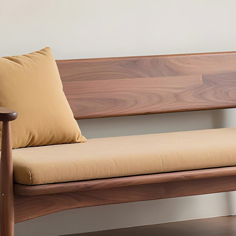 New Chinese Style Black Walnut Solid Wood Straight Sofa for Home Living Room Villa Zen Double Seat Furniture