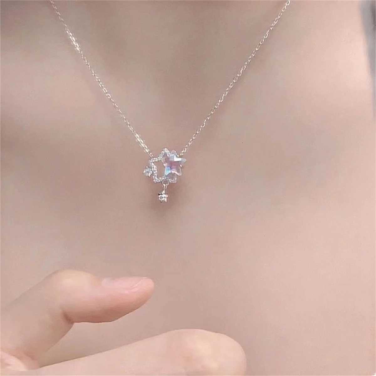 Simple Silver Color Hollow Star Necklace For Women Shiny Star Long Tassel Choker Clavicle Chain Wedding Party Birtay JewelryXJ251024