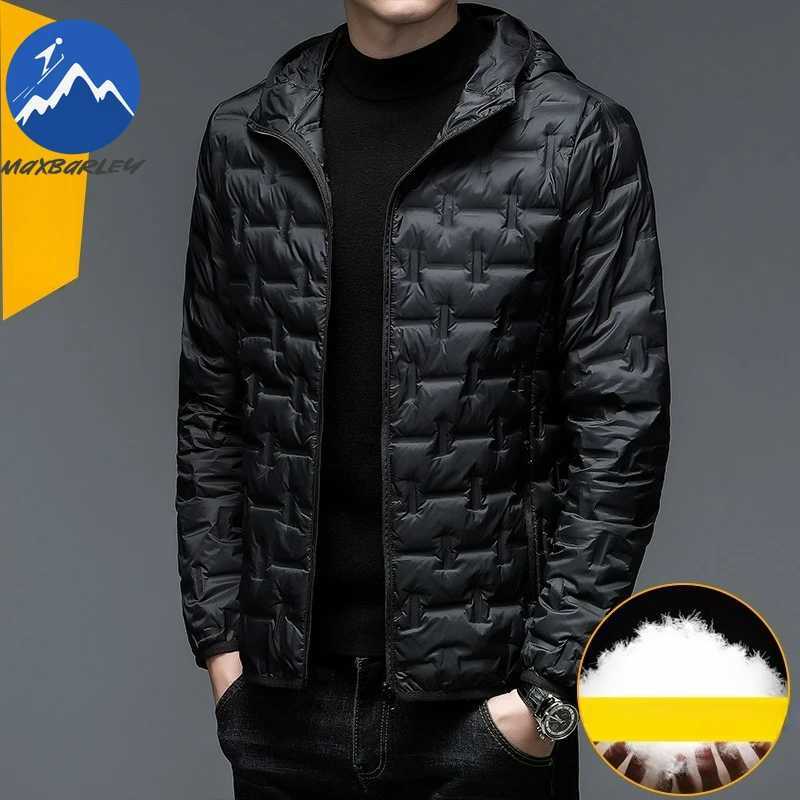 Maxbarley Winter Men Down Jacket Classic Hooded 90 White Duck Down Warm Windproof Coat Fashion Commute Office Lightweight Parka Z251024