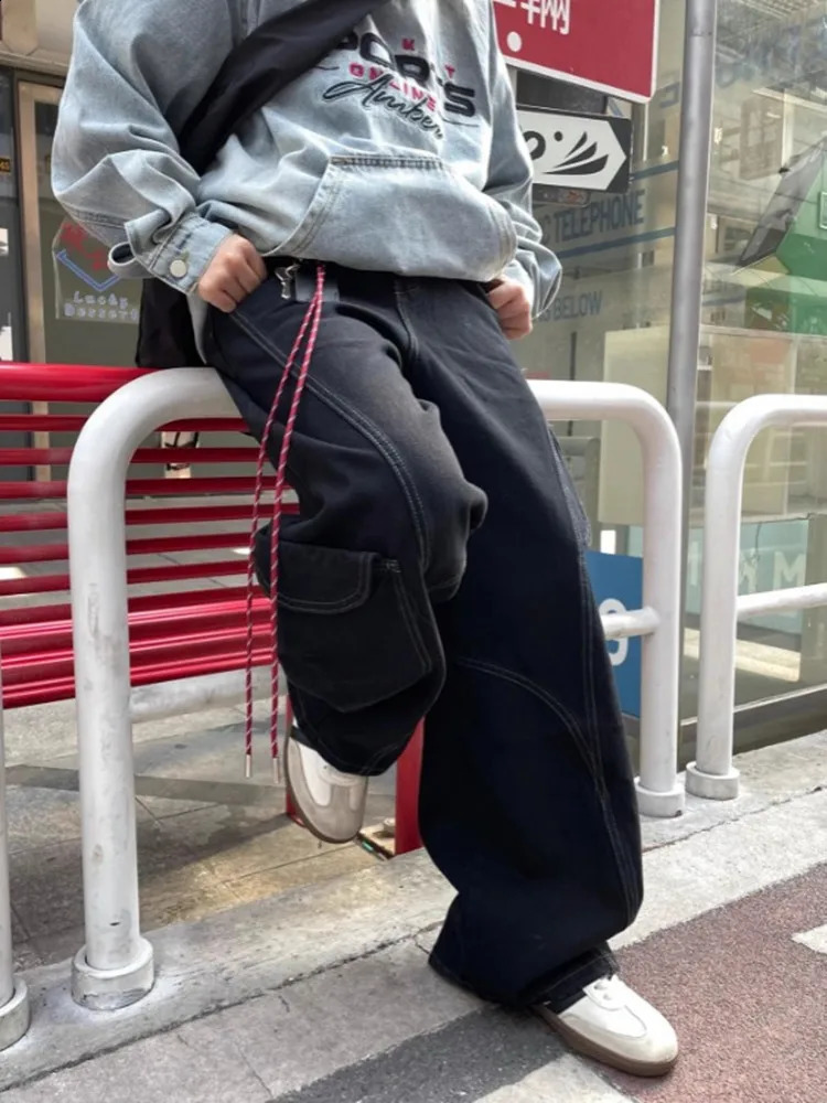 2025 Cyber Y2K Fashion Red Patchwork Baggy Cargo Jeans Pants For Men Clothes Wide Leg Women Denim Trousers Ropa Hombre 251018