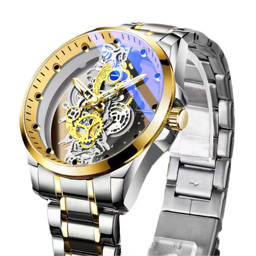 Luxury Mans Luminous Automatic Movement Timepiece - Fully Visible Back & Face