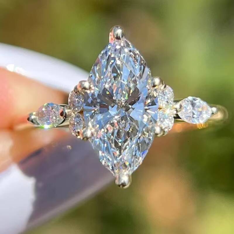 Classic Custom Lab Diamond Engagement Ring 14K Solid Gold Anniversary VVS DEF Marquise Cut Moissanite Ring