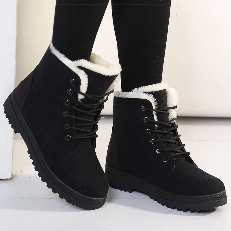 Womens Boots Warm Fur Botas Mujer 2025 Winter Shoes For Woman Snow Boots Low Heels Ankle Boots Winter Black Footwear Female251020