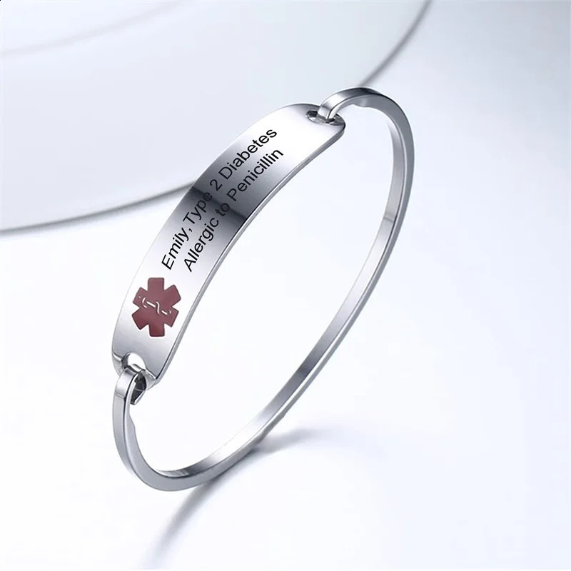 Personalized Engrave ID Bracelets Custom Alert Bracelets Stainless Steel Emergency Alert ID Bangle 251014