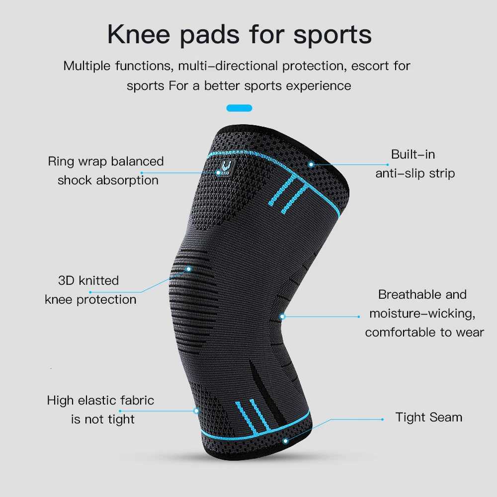 1 Pc Compression Knee Support Sleeve Elastic Breathable Knee Pads Brace Springs Gym Sports Protector Basketball Volleyball RunW251024
