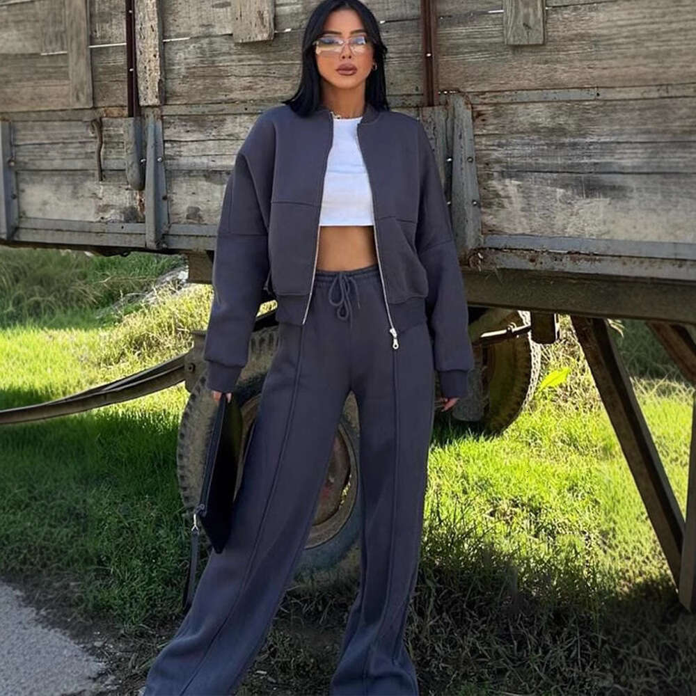 Casual American Autumn Winter Cardigan Sports Women's Fashion Street Style Long Sleeve Jacket and Pants Two-Piece Set