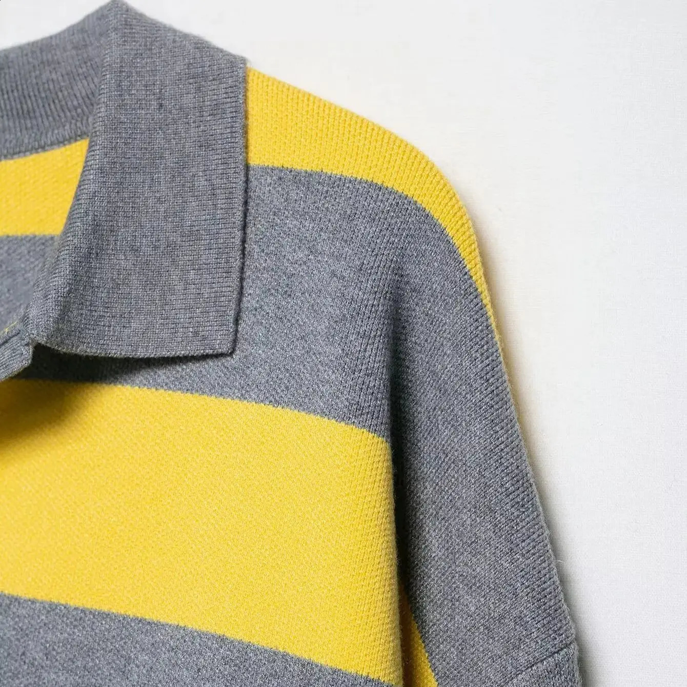 Autumn Womens Clothing Fashionable Trendy Striped POLO Collar Sweater Casual Long Sleeve Female Elegant Knitwear 251023