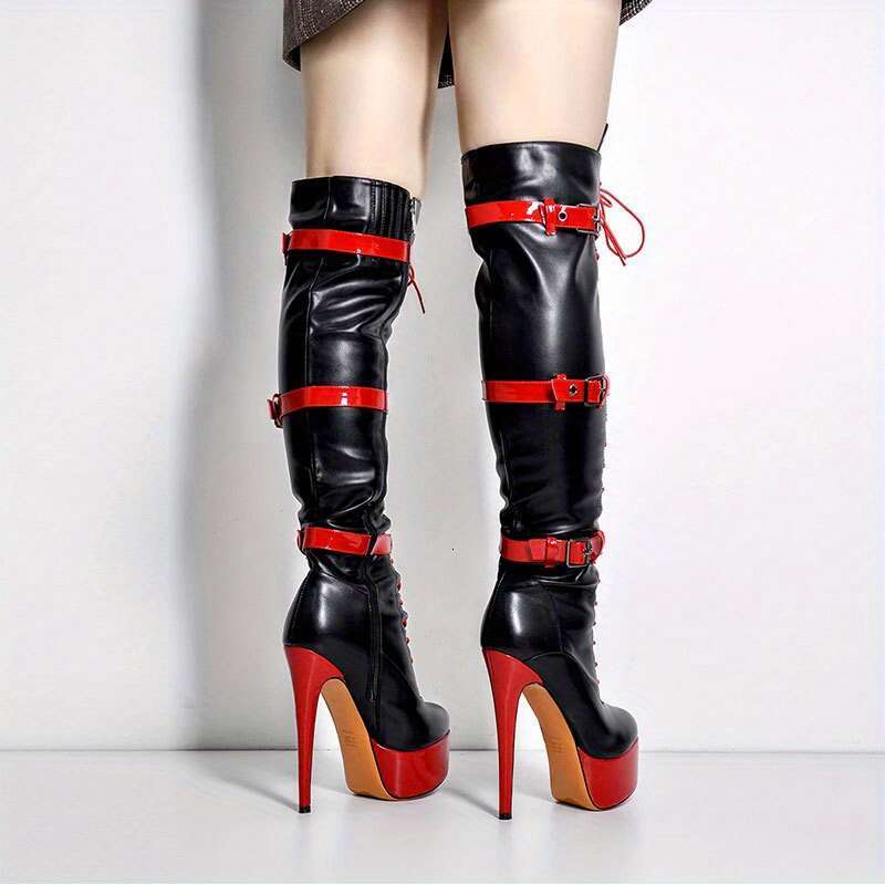 Stiletto Heel Color Blocked Knee High Boots
