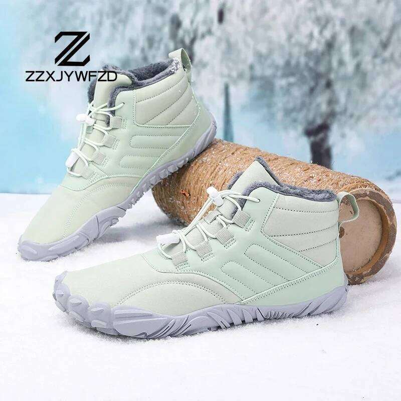 Men Winter Plush Waterproof Snow Cotton Boots Barefoot Women Warm Fur Anti Slip Big Size Trekking Hiking Shoes
