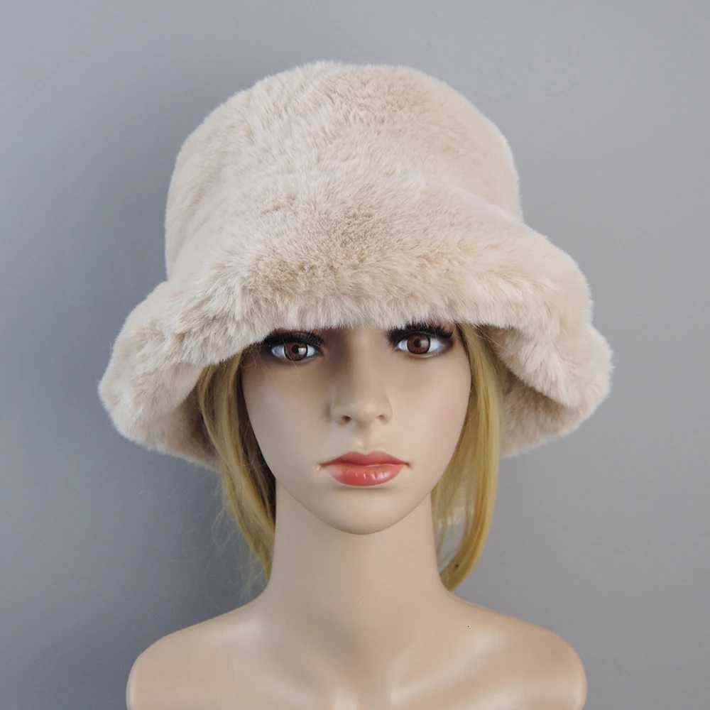 2025 New Style Fake Rabbit Fur Hats Super Soft Women Winter Hat Cotton Lining Warm Russian Fashion Ski Beanies Plush Solid ColorL251024