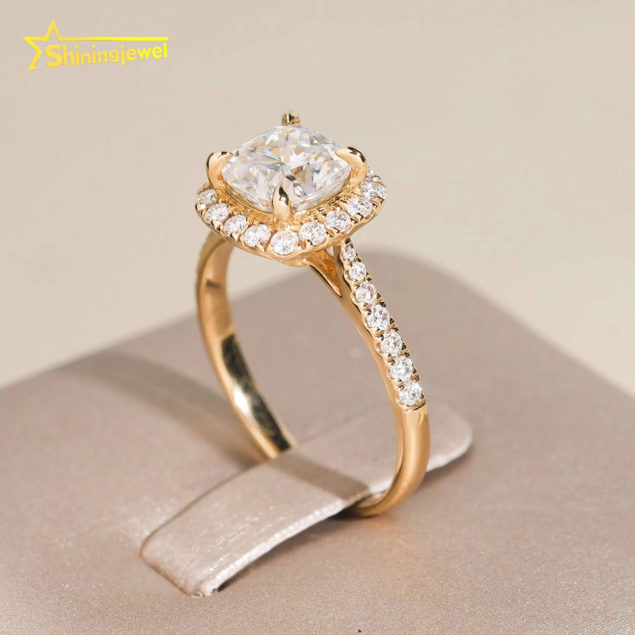 14K Solid Gold VVS Cushion Cut Moissanite Diamond Women Engagement Ring Half Eternity Band Hip Hop Jewelry Wedding Band