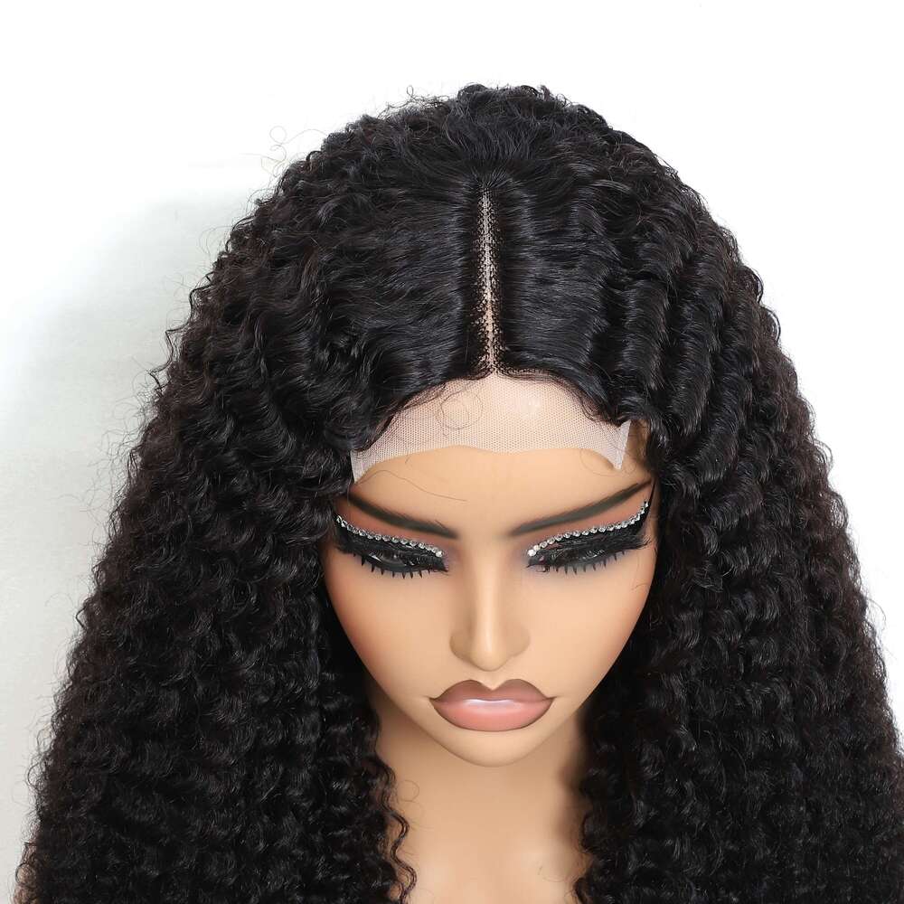 Front Human 4x4x1 Lace Closure 180% Density Kinky Curly Wigs with Brazilian Remy Unprocessed Virgin Hair Wig Natural Color