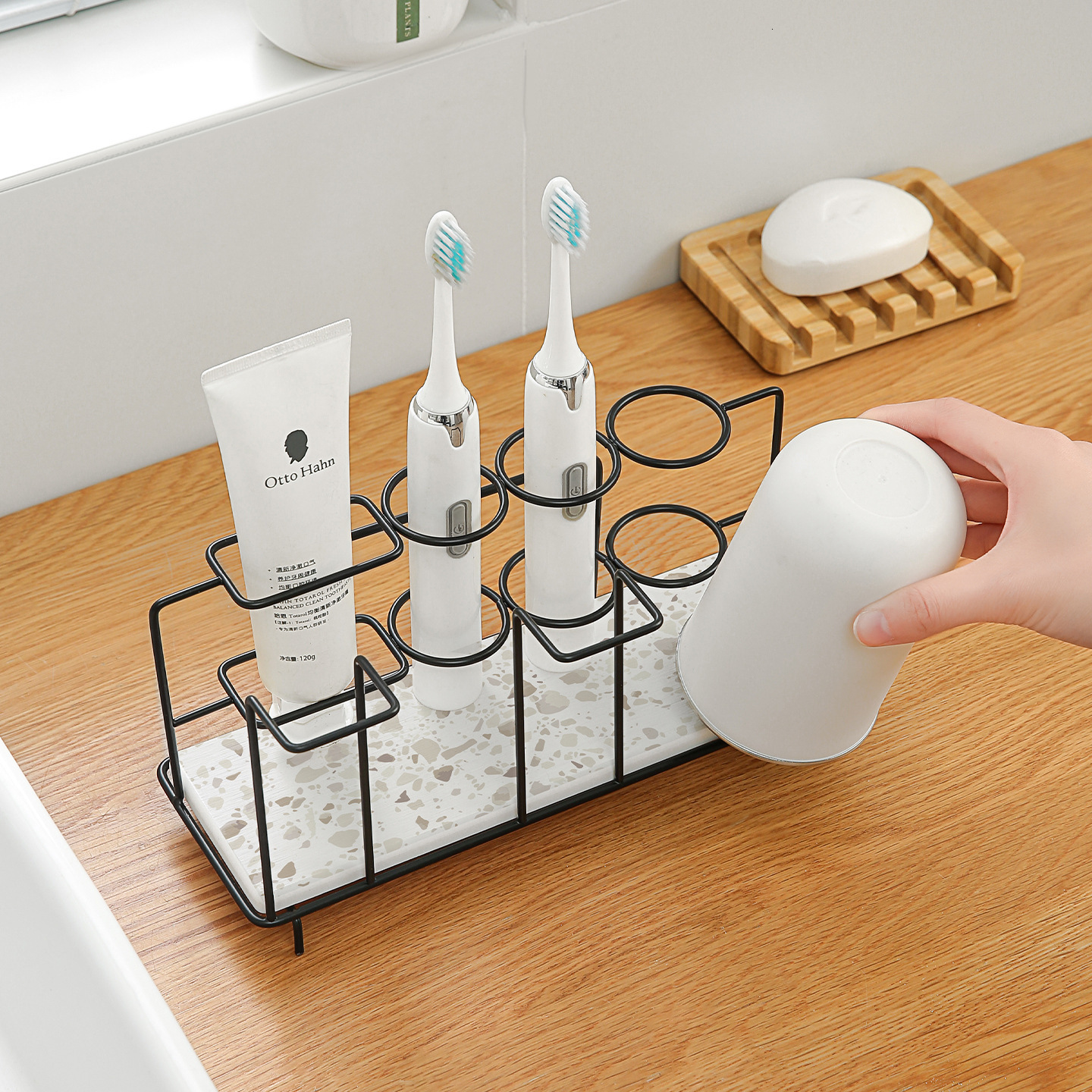 Diatomite Toothbrush Holder Storage Rack Shower Bathroom Corner Shelf Water Absorbent Toothpaste Toilet Diatomaceous Earth Stone 210322