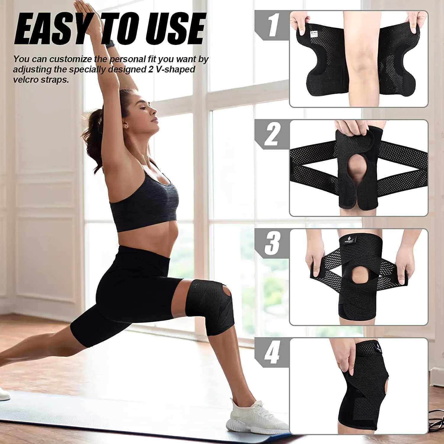 NEENCA Knee Brace for Knee Pain Compression Knee Support with Air Mesh Fabric Side Stabilizers Meniscus Tear ACL Arthritis Relie Y251024