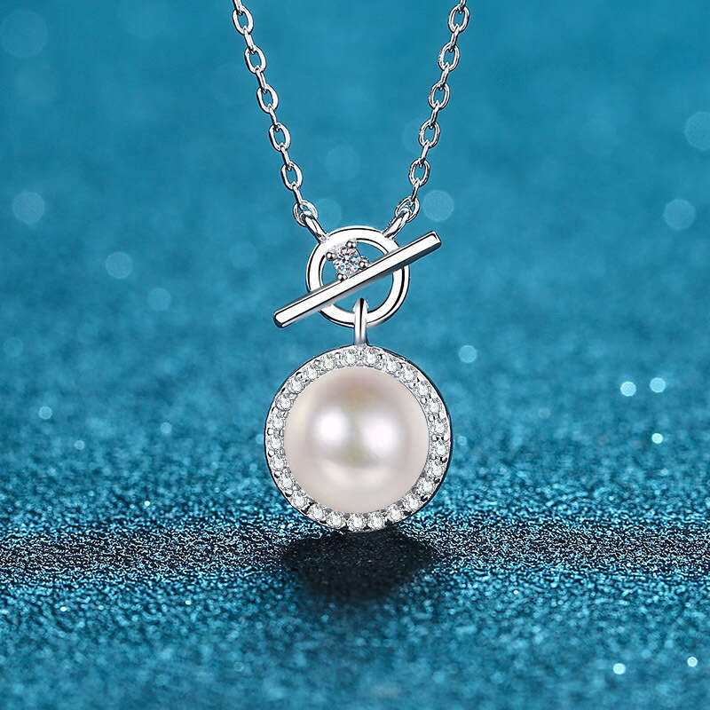 DHCollections-- Sterling Sier Necklace for Women Freshwater Pearl Moissanite Choker Plated PT950 Gold Collarbone Chain