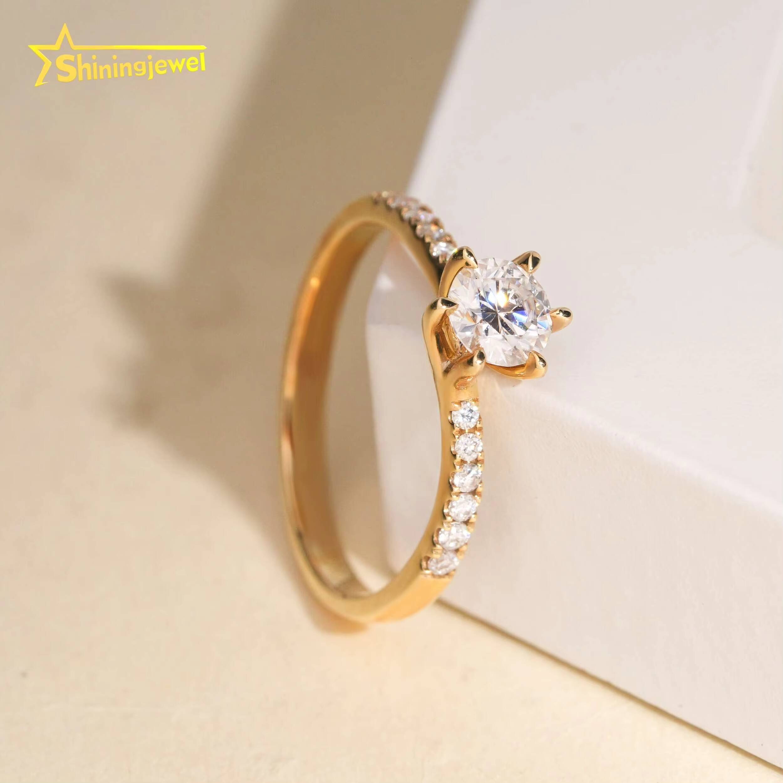 Trendy 14K Gold 054ct Moissanite Ladies Ring GRA Certificated Custom Fine Jewelry VVS Moissanite Ring for Women Daily Wear