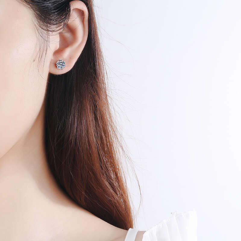DHCollections-- Pure Sier Six-Prong Moissanite Earrings Direct Any Appraisal