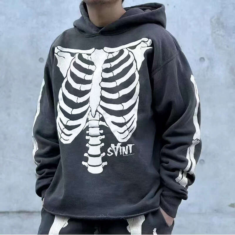 Hip-Hop Skull Skeleton Foam Print Dark Style Hoodie Unisex Loose Casual Pullover Sweatshirt Couple